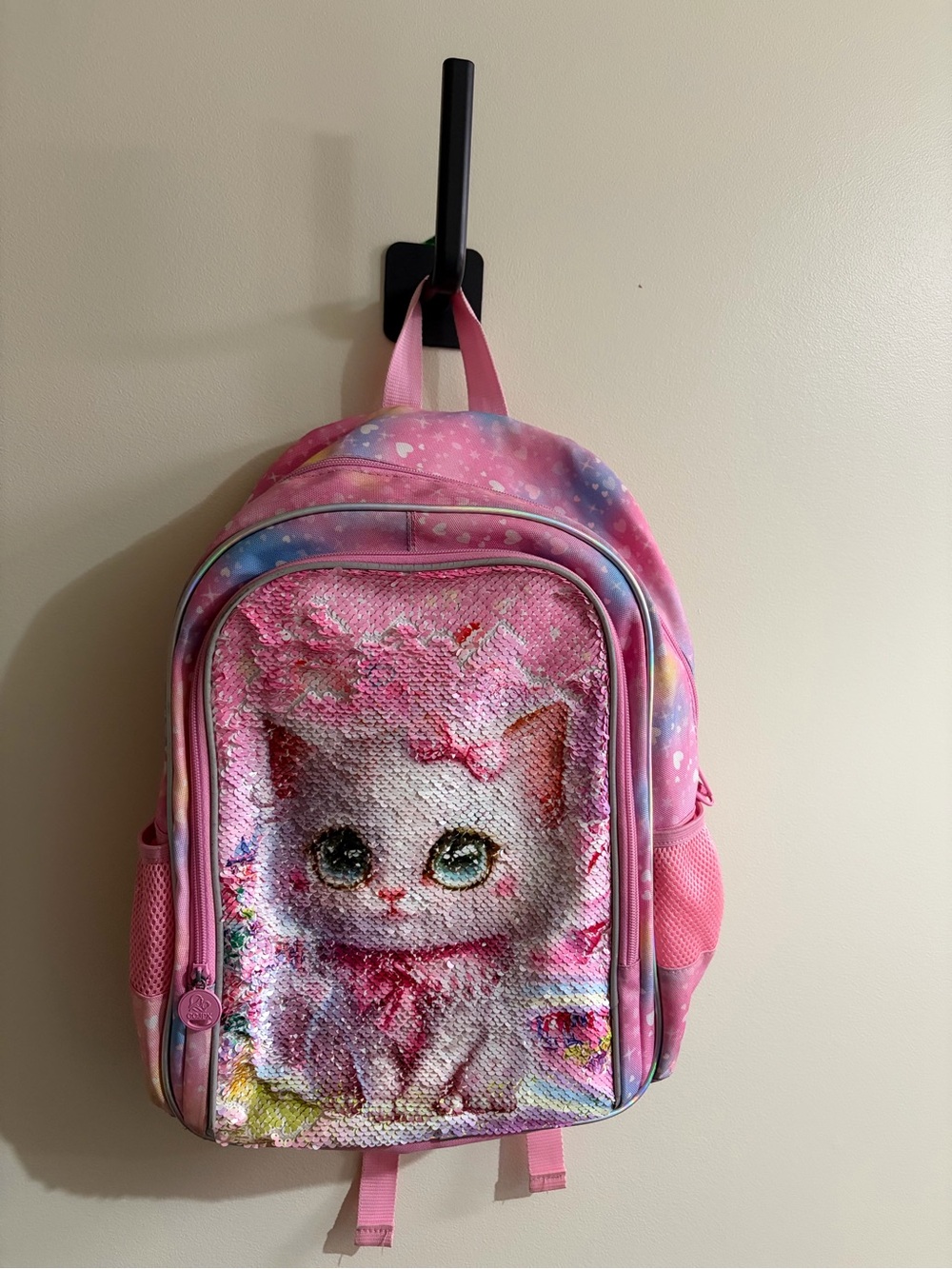 Pink Cat Sequin Kids Backpack - Reversible Sparkle Front
